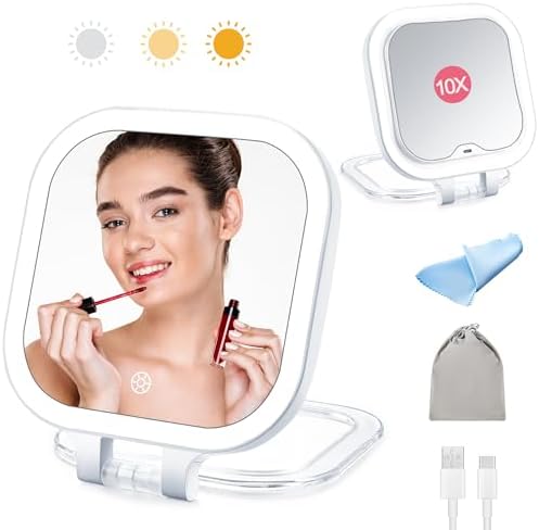 Stylish Travel Makeup Mirror with Magnifying Lens and Lights