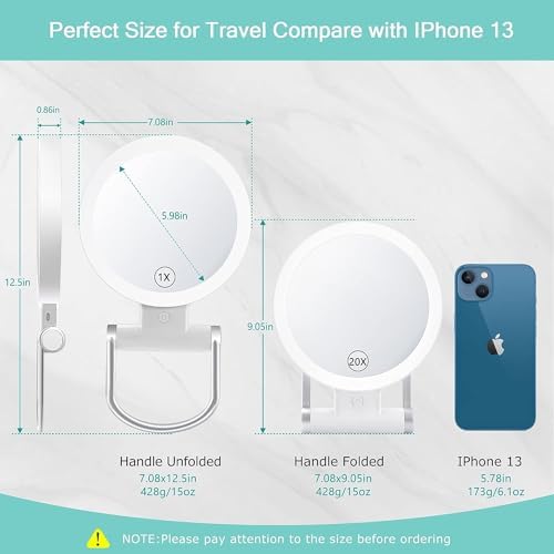 Double-Sided Travel Magnifying Mirror with 20X LED Light