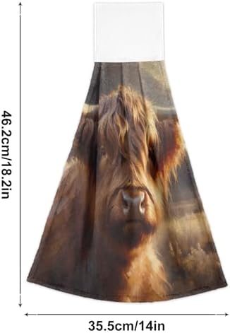 Premium Scottish Cow Brown Kitchen Hand Towels Set of 2 with Loop