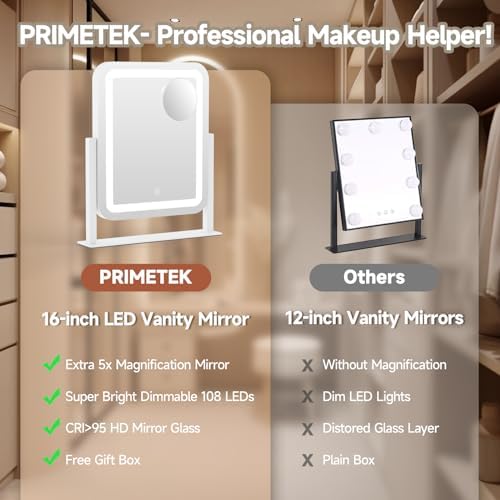 Adjustable 16x14 Vanity Mirror with Touch Screen and LED Lights