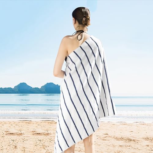 GT Globaltex 100 Turkish Cotton Premium Beach Towel Blue Striped 32x64 500 GSM