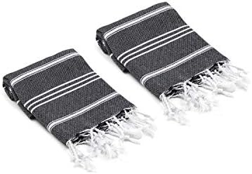 OliveLinen Turkish Hand Kitchen Towels Set of 2 Black