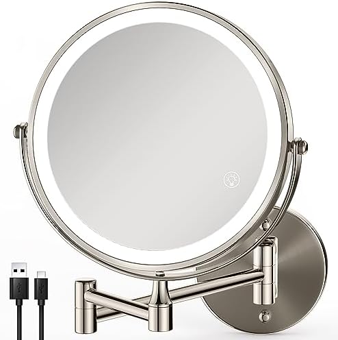 Rechargeable LED Wall-Mounted Makeup Mirror with 360 Rotation and Lights