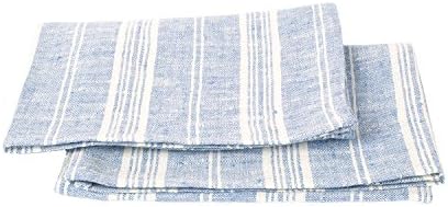 LinenMe Set of 2 Extra Soft Linen Hand Towels 18x28 Blue White Prewashed