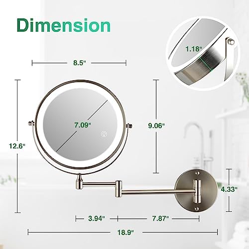 Rechargeable LED Wall-Mounted Makeup Mirror with 360 Rotation and Lights