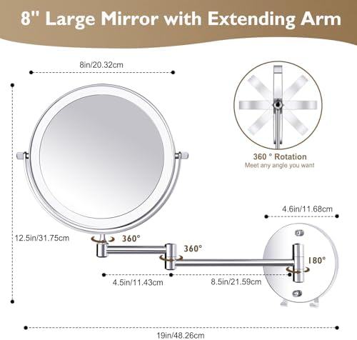 1X15X Wall-Mounted Makeup Mirror with Hook