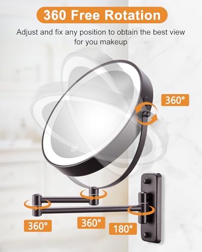 Wall-Mounted Lighted Makeup Mirror - 9 Inch Double-Sided 10X Magnifier