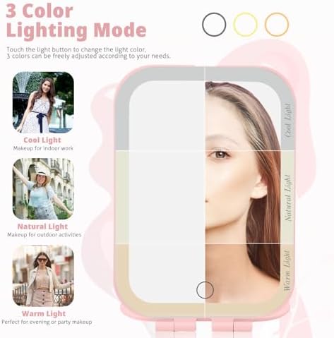 Travel Makeup Mirror with 3 Lighting Modes