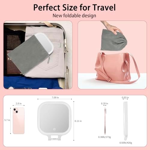 DESCHEN Rechargeable Travel Makeup Vanity Mirror with Lights and Magnification