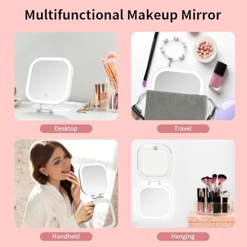 DESCHEN Rechargeable Travel Makeup Vanity Mirror with Lights and Magnification