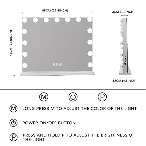 Leishe Vanity Mirror 10X with 15LED Lights 3 Modes USB Charger