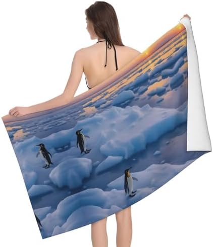Penguins Sunset Microfiber Bath Towel 52x32in - Absorbent Soft