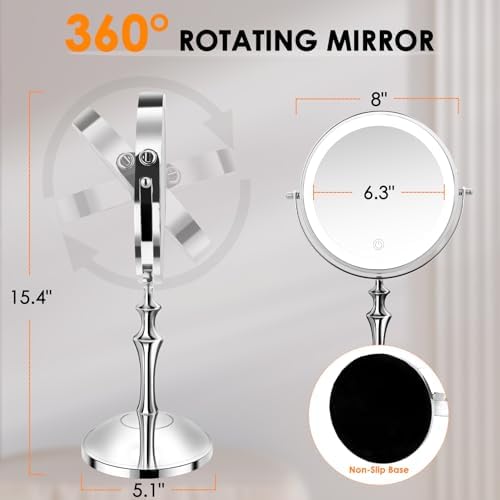 Dirket 8 Double-Sided Rechargeable Makeup Mirror with 10X Magnification