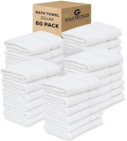 GOLDTEXTILES 60-Piece 22x44 Cotton Blend Bath Towels Lightweight Durable Multi-Purpose