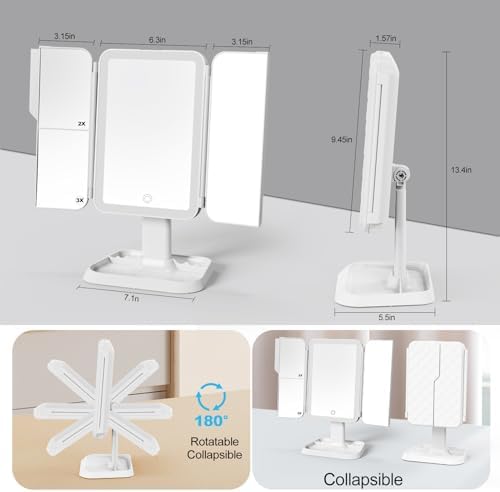 Multi-Functional Magnetic Makeup Mirror with Lights