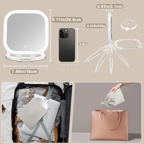 Stylish Travel Makeup Mirror with Magnifying Lens and Lights