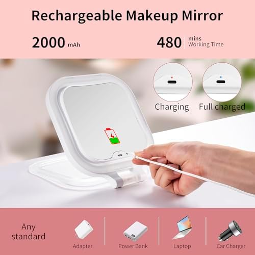 DESCHEN Rechargeable Travel Makeup Vanity Mirror with Lights and Magnification