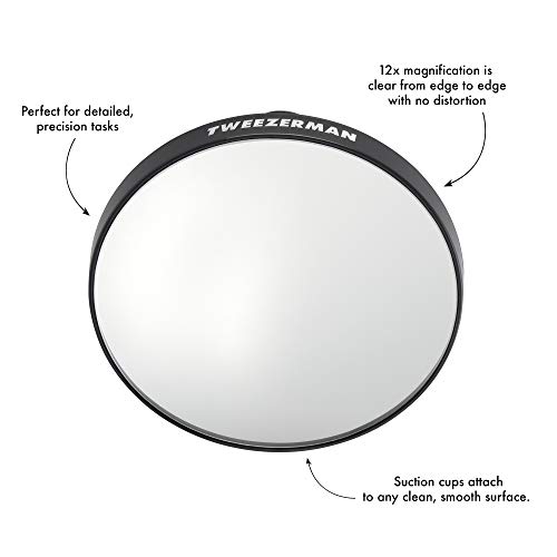 Tweezermate 12x Mirror Hands-Free Makeup Mirror with suction cups