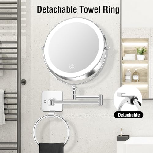 Large 360-Rotation Makeup Mirror with Detachable Towel Ring