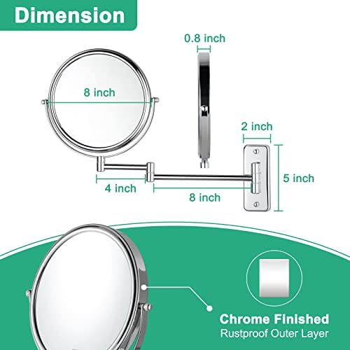 Adjustable Chrome-Finished Wall-Mounted Makeup Mirror with 10x Magnification