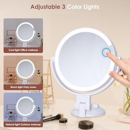 LUKYMIRO 1X 10X Magnifying Mirror with suction mount Rechargeable 360 Rotating