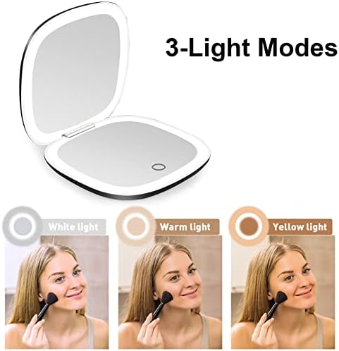Deweisn Compact Mirror Travel Makeup Mirror with Rechargeable LED Lights
