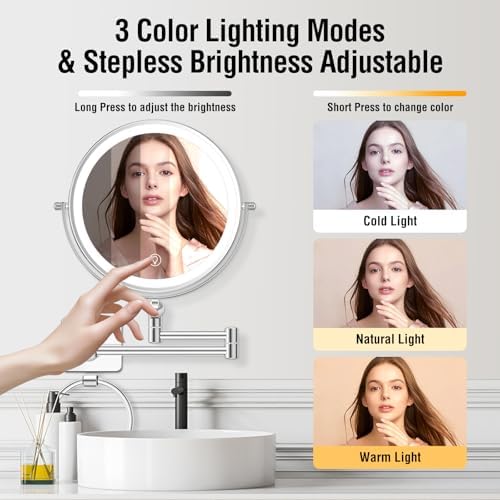 Large 360-Rotation Makeup Mirror with Detachable Towel Ring