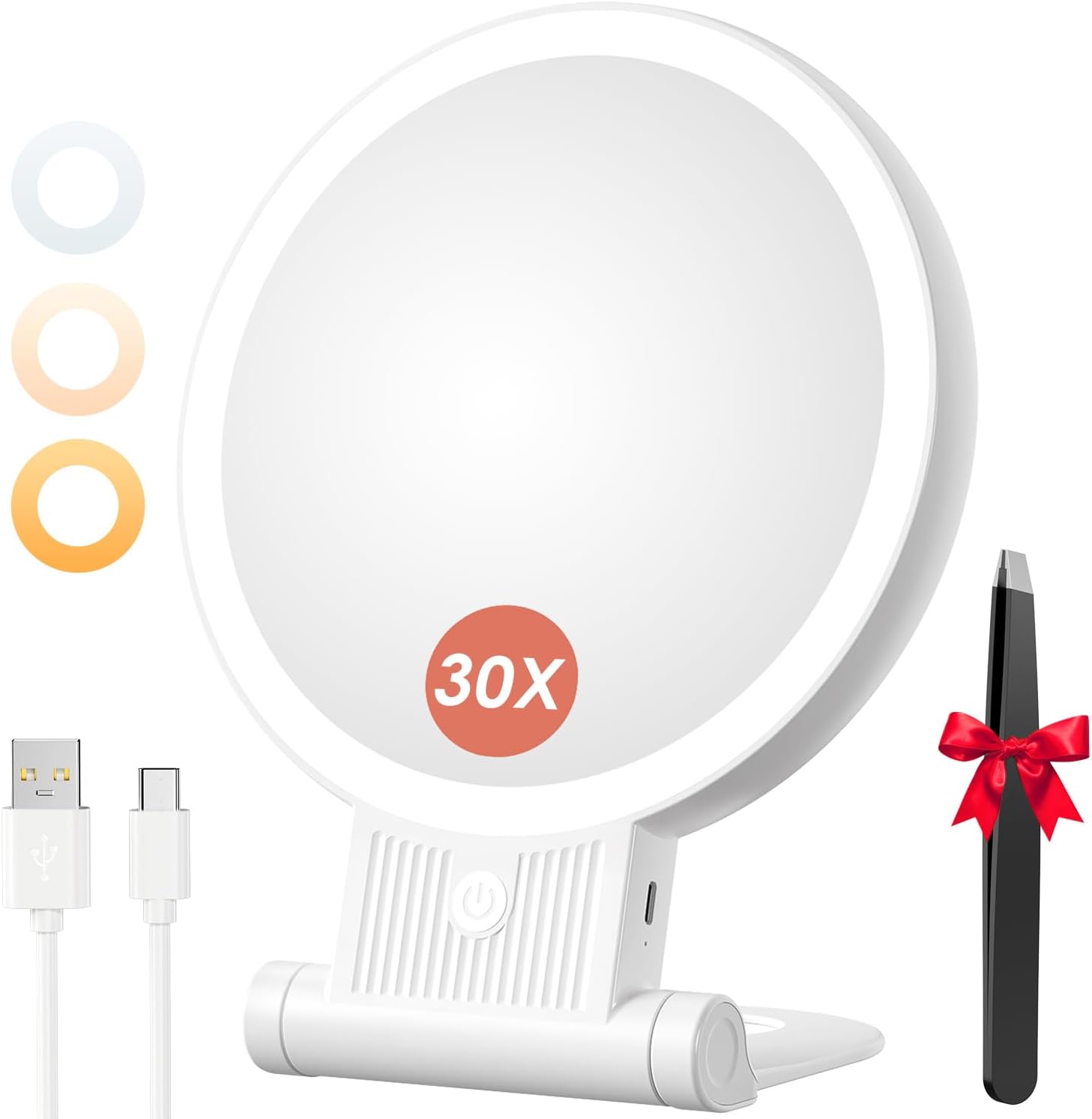1X30X Double Sided Magnifying Mirror with Light Adjustable Handles
