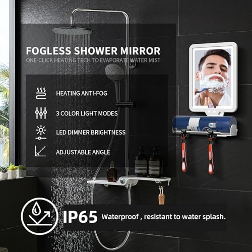 Lighted Anti-Fog Shower Mirror for Shaving - 3-in-1 Modes