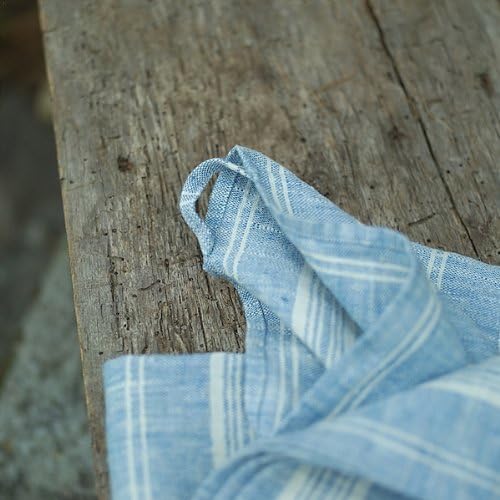 LinenMe Set of 2 Extra Soft Linen Hand Towels 18x28 Blue White Prewashed