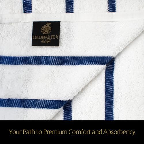 GT Globaltex 100 Turkish Cotton Premium Beach Towel Blue Striped 32x64 500 GSM