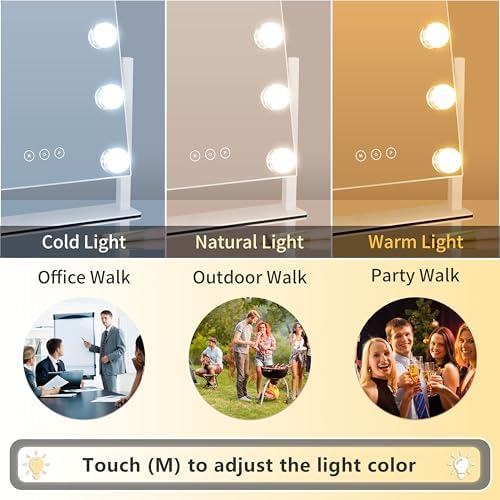 Elegant Vanity Mirror with 3 Colors Lighting