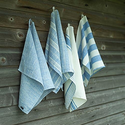 LinenMe Set of 2 Extra Soft Linen Hand Towels 18x28 Blue White Prewashed