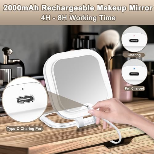 Stylish Travel Makeup Mirror with Magnifying Lens and Lights