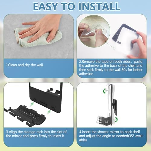 Anti-Fog Shower Mirror with Storage for Men Women