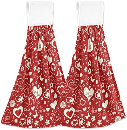 Exnundod Red Heart Hanging Towels Red for Kitchen Bathroom