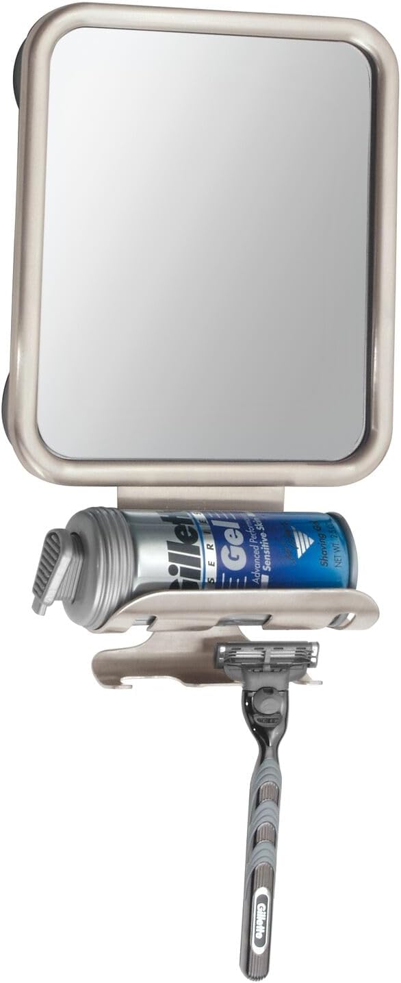 mDesign Large Metal Suction Shaving Mirror
