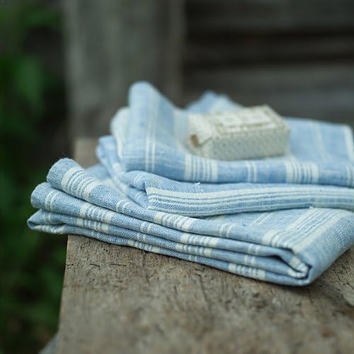LinenMe Set of 2 Extra Soft Linen Hand Towels 18x28 Blue White Prewashed