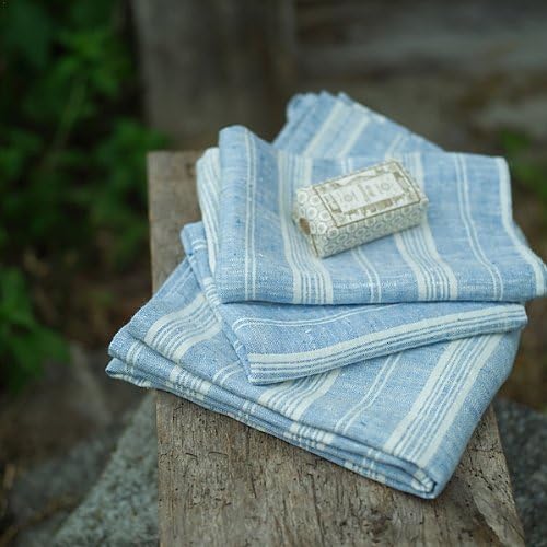 LinenMe Set of 2 Extra Soft Linen Hand Towels 18x28 Blue White Prewashed