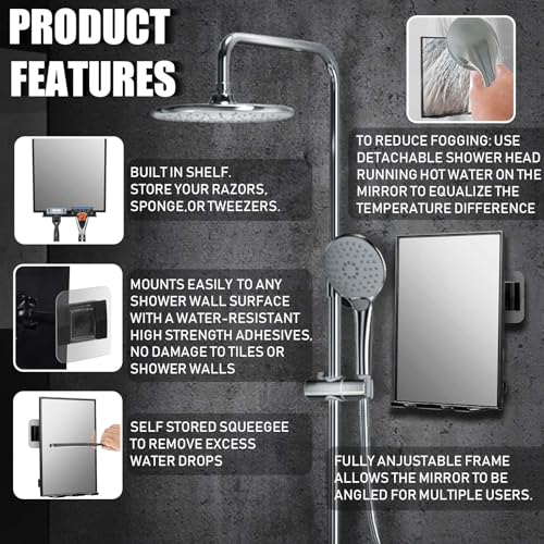 Shower Mirror with 360 Adjustable Razor Holder