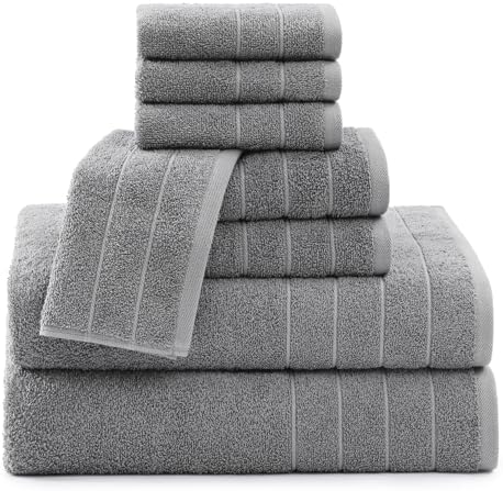 Casa Platino Bath Towels Set - 2 Bath 2 Hand 4 Washcloths - Mercerized Soft Cotton 30x60 - Grey