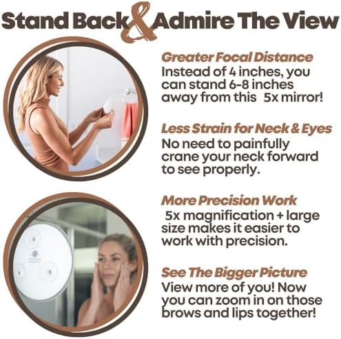 Mavoro Magnifying Mirror - 9 with 5X magnification suction cups compact design