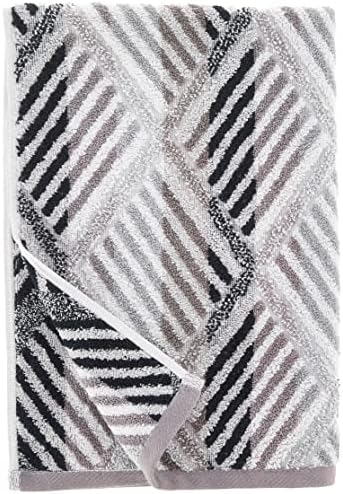 Violet Linen Hand Towels Set 2 - Luxury Terry Cotton Geometric Pattern 20x30 Black