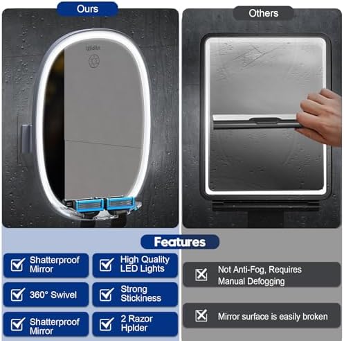 Fogless LED Shower Mirror with Adjustment