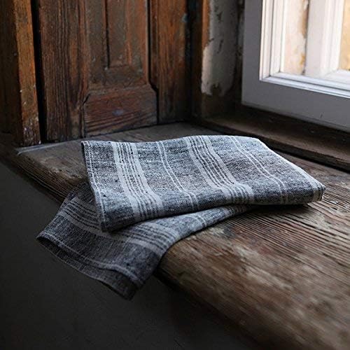 LinenMe 14x17 Guest Towels Soft absorbent BlackNatural Striped