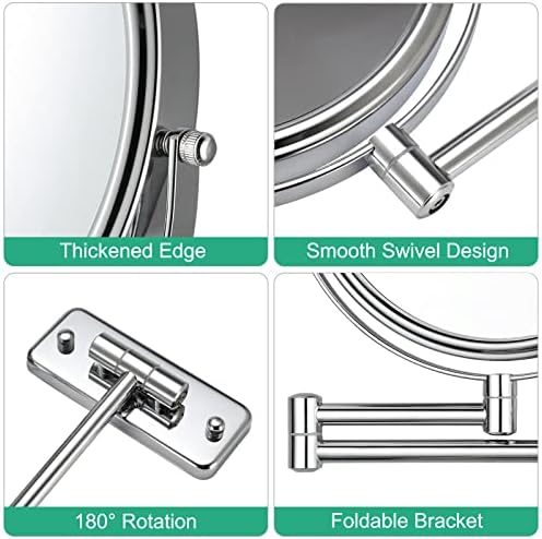 Adjustable Chrome-Finished Wall-Mounted Makeup Mirror with 10x Magnification
