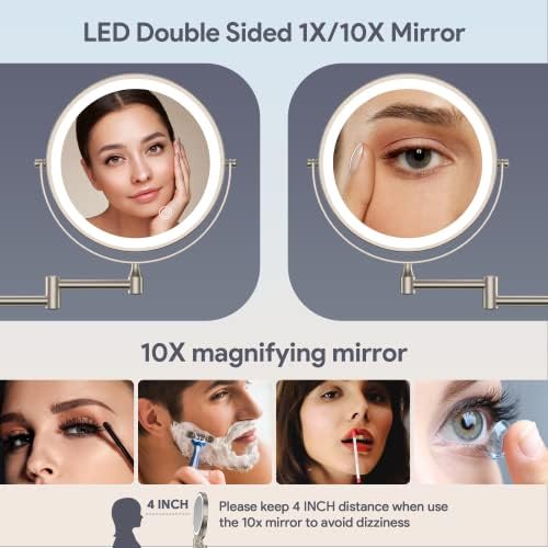 8-Inch Rechargeable LED Vanity Mirror with 360 Swivel 10X Magnification