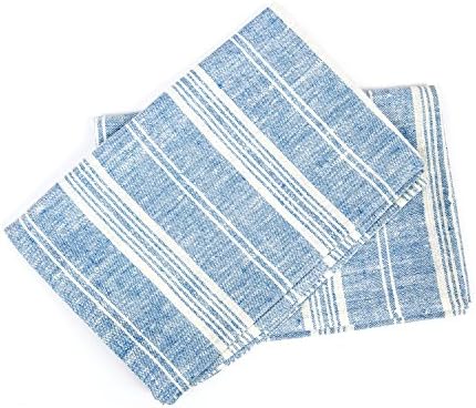 LinenMe Set of 2 Extra Soft Linen Hand Towels 18x28 Blue White Prewashed