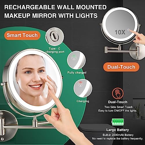 Rechargeable LED Wall-Mounted Makeup Mirror with 360 Rotation and Lights