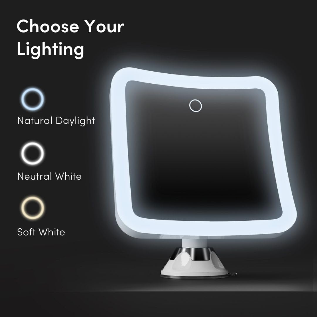 Fancii Rechargeable 10X Magnifying Mirror with 3 LED Light Settings White